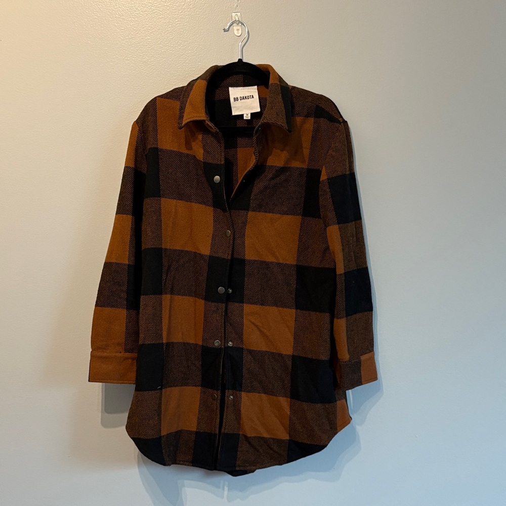 Plaid Button-Up Shacket in Brown and Black